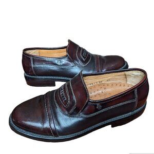 Vintage SANTONI Mens 5.5 UK Penny Loafers Oxblood Burgundy Leather Italy 3313 KK